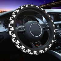 Funny Checkerboard Cats Steering Wheel Cover for Girls Soft Checkered Kittens Steering Wheel Protector 15 inch Car Accessories