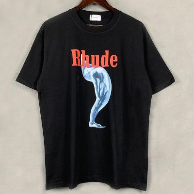 2023 New Rhude T-Shirt American High Street Fashion Alphabet Print Rhude Cotton Breathable Loose Men Short Sleeve T Shirt