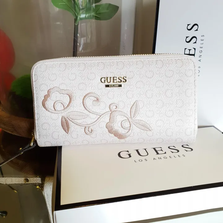 Guess Flower Embroidered Authentic Guess Zip Wallet Beige Lazada PH