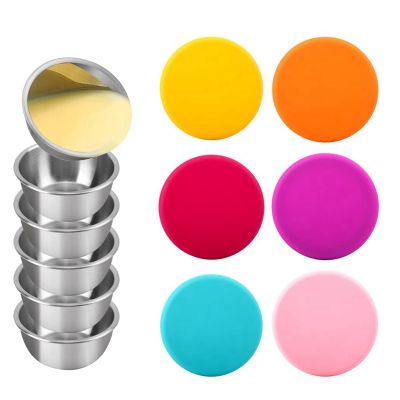 6Pcs Salad Dressing Container To Go Stainless Steel Dipping Sauce Cups with Lids Leak-Proof Condiment Cups Lunch Box