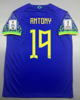 เสื้อบอล แฟนบอล ทีมชาติ บราซิล เยือน บอลโลก 2022  Brazil Away พร้อมเบอร์ชื่อ 19 ANTONY อาร์ม ฟุตบอลโลก World Cup 2022