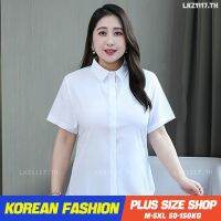 Plus size เสื้อผ้าสาวอวบ❤ เสื้อสาวอวบอ้วน ไซส์ใหญ่ ผู้หญิง เสื้อเชิ้ตทำงาน ใส่ทำงาน เชิ้ตทำงาน คอปก แขนสั้น สีขาว ฤดูร้อน สไตล์เกาหลีแฟชั่ V728