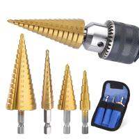 Step Drill Bit 3-12mm 4-12mm 4-20mm 4-32mm HSS Straight Groove Titanium Coated Wood Metal Hole Cutter Drilling Power Tools Set Drills Drivers