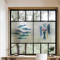 Glue-free Frosted Privacy Window Film Stained Glass Film Marine life Vinyl Window Stickers Glass Stickers Shower Door Film