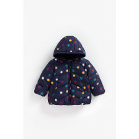 เสื้อกันหนาวมีฮู้ดเด็กผู้หญิง Mothercare navy spot fleece-lined jacket ZB186