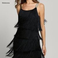 Waterarea 2019 Summer Women Strapless Sleeveless Solid Color Fringe Knee-Length Dress Sexy Night Party Club