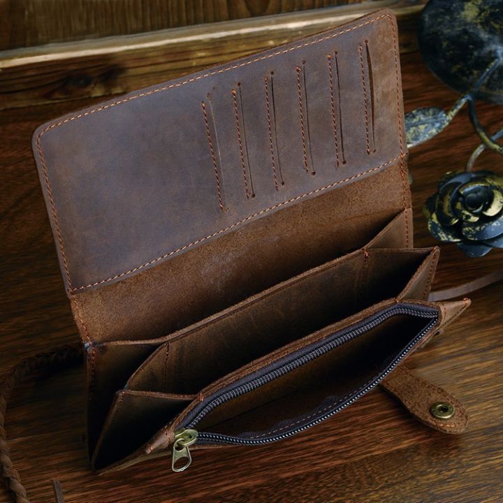 แฮนด์เมดหนังแท้กระเป๋าสตางค์ผู้ชาย-วินเทจม้าบ้าหนังบัตรเครดิตผู้ถือกระเป๋าถือกระเป๋าซิป-wf100-2