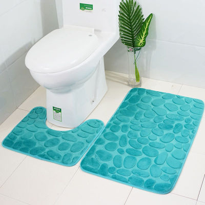 2pc/Set Carpet Bathroom Supplies Bathroom Mat Cobblestone Bathroom Mat Flannel Bathroom Mat Bathroom Anti-slip Carpet