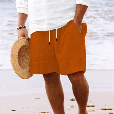 กางเกงขาสั้นแฟชั่นสำหรับผู้ชายกางเกงสเวตเตอร์ขาสั้นแบบหลวมสำหรับผ้าลินินบุรุษฤดูร้อนชายหาดผ้าฝ้าย