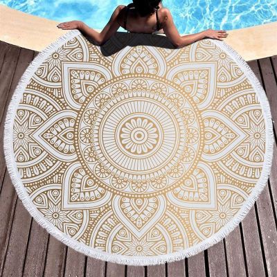 【YF】 Round Beach Blanket Mandala Tapestry Indian Picnic Table Cover Towel Tassel Cloths Towels For Photo Background