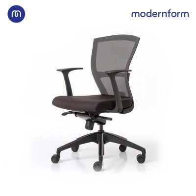 Modernform เก้าอี้ทำงานดีไซน์เรียบเท่ พนักพิงกลาง ปรับเอนได้ 4 ระดับ  รุ่น E1  โครงดำ แขน FIX  ขาพลาสติก พนักตาข่ายสีดำ เบาะผ้าสีดำ