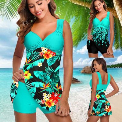 Plus Size Two Pieces ชุดว่ายน้ํา ชุดว่ายน้ําผู้หญิงพิมพ์ดอกไม้ ฤดูร้อน ชุดว่ายน้ําขนาดใหญ่ Tankini Beachwear เซ็กซี่ บิกินี่ ชุดว่ายน้ํา♦