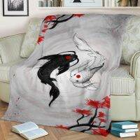 (Multi size available in stock)  Japanese Koi Fish Vision Blanket Flannel Throw Blanket Personalized Photo Fleece Blankets for Sofa Gift DIY Home Decor  (Free personalized design available)