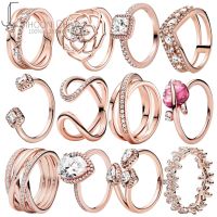 ใหม่925แหวนเงินดอกไม้แหวนกุหลาบสีแหวนเดิม925เงินยุโรปแหวนผู้หญิงเครื่องประดับ DIY ทำของขวัญ
