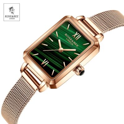 （A Decent035）Green Malachite JapanMovement RomaLadies Wristwatches Dropshipping WomenMeshGold Watches
