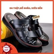 Dép sandal nam cao cấp - da mềm mại - đế cao su đúc tăng cao 38cm TH02 ĐEN
