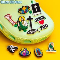 【CW】❧❈ﺴ  1pcs Shoe Croc Charms Crucifix Blessed Mary Clog Pin Jeans Garden Sandal Decoration