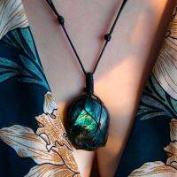 [2023] มังกรหัวใจ Labradorite สร้อยคอหินธรรมชาติจี้ห่อสร้อยคอถักโยคะสร้อยคอมาคราเม่สำหรับผู้ชายผู้หญิงสร้อยคอพลังงาน