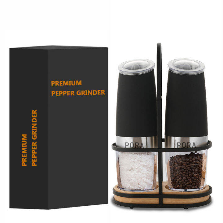 2pcs-black-electric-pepper-mill-with-bracket-salt-and-pepper-grinder-set-stainless-steel-gravity-automatic-spice-mill-kitchen