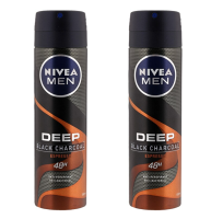 NIVEA MEN Deep Black Charcoal Body Spray นีเวีย ดีพ บอดี้ สเปรย์ สเปรย์ระงับกลิ่นกาย 150ml. (2กระป๋อง)