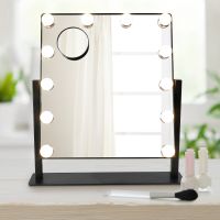 Depuley Makeup Vanity Mirror 12pc Dimmable LED Cosmetic Mirror 3 Color 10X Magnification 360 Swivel Touch Control Black