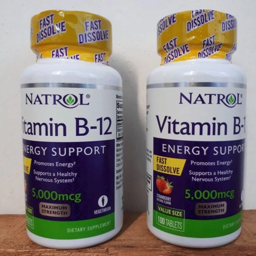 วิตามินบี12 Natrol, Vitamin B-12, Fast Dissolve, Maximum Strength,  Strawberry, 5000 mcg, 100 Tablets | Lazada.co.th