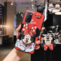 สีแดง Minnie เคสโทรศัพท์สำหรับ OPPO A52 A72 A92ปลอก Mickey ฝาหลังกับเชือกนุ่มเคสทีพียู