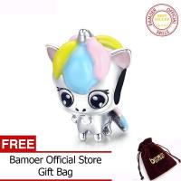 BAMOER คอลเลคชั่นใหม่925เงินสเตอร์ลิงสีสันเคลือบลูกปัด Licorne เครื่องรางสร้อยข้อมือและสร้อยคอ DIY เครื่องประดับของขวัญเมษายน BSC059