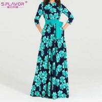 ZZOOI S.FLAVOR Women printing Autumn Maxi dress Elegant O-neck loose long party dress for female Hot sale women vestidos No pockets