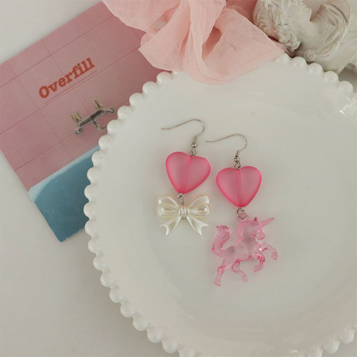 cute-earrings-ins-sweet-mandarin-duck-pink-unicorn-earrings-european-amp-american-long-pendant-bow-ear-clip-womens-earring
