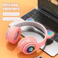 ZZOOI B39 Cute Cat Ears BT Wireless Bluetooth 5.0 Headphone With Mic Flash Light LED Stereo Music Helmet Foldable Phone Headset Kid