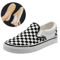 Slip On Flat Canvas Shoes Women Checkered Vulcanize Shoes 2020Black White Plaid Female Casual Loafers Ladies Lazy Shoes