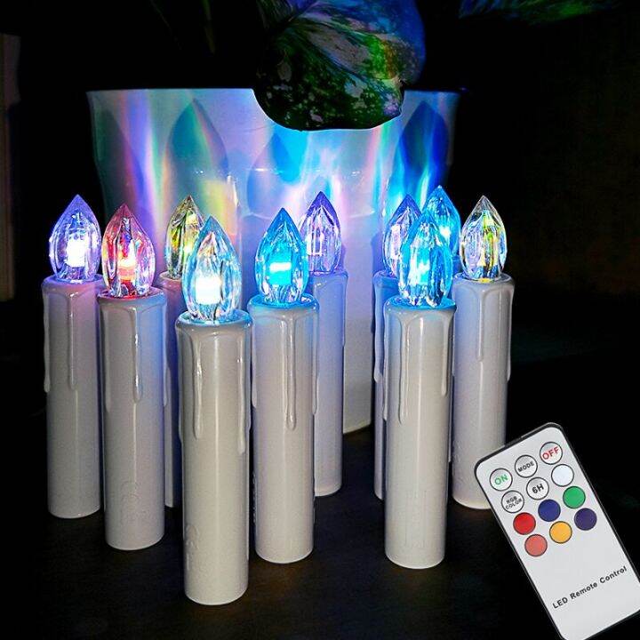 มีตัวจับเวลารีโมทคอนโทรลไฟกะพริบแบบไม่มีเปลวไฟเทียน-led-มีสีสันใช้สำหรับเทียนประดับบ้านแนวฮาโลวีน