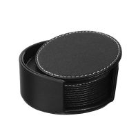 6PCS Coasters With Holder Round Leather Cup Pad Table Mat Coffee Cup Pad Placemat Coasters For Home Tea Coffee Store 11x11cm
