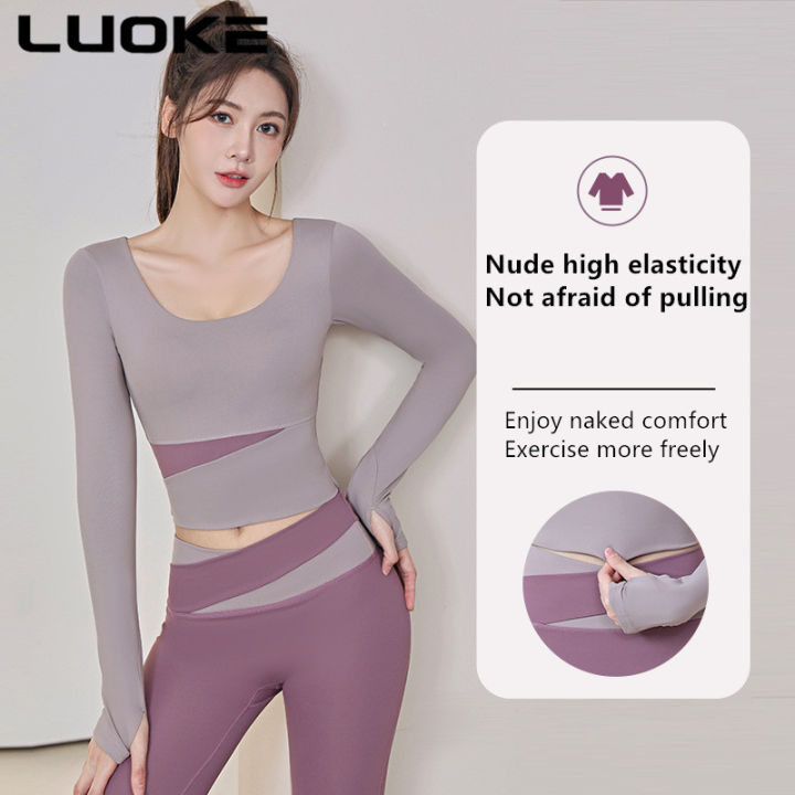 luoke-เสื้อกีฬาสำหรับผู้หญิงสำหรับผู้หญิง-เสื้อนอกฤดูใบไม้ร่วงและฤดูหนาวสีพีชแขนยาวแห้งเร็วดูดซึมเหงื่อเหงื่อเหงื่อเหงื่อ