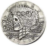 【Best value】 Hobo 1922/1922 Two S Peace Coins หัวกะโหลกซอมบี้ชุบเงินเลียนแบบเหรียญ