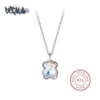 Exquisite 925 Sterling Silver Necklace For Women Creative Colorful Bear Pendant Fashion Sweater Chain Anniversary Gift