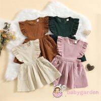 【Candy style】 Babygarden-6 เดือน - 4 ปี ชุดผ้าลูกฟูก เด็กผู้หญิง แขนบิน คอกลม เดรสทรงเอ สีพื้น พร้อมกระเป๋า