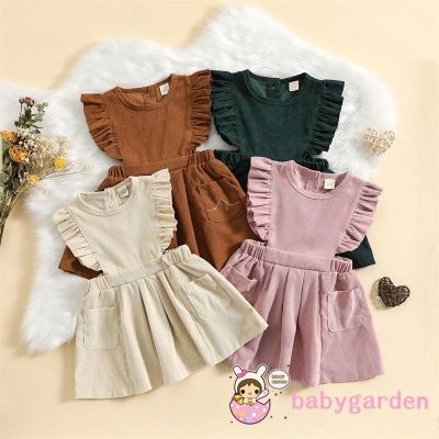 【Candy style】 Babygarden-6 เดือน - 4 ปี ชุดผ้าลูกฟูก เด็กผู้หญิง แขนบิน คอกลม เดรสทรงเอ สีพื้น พร้อมกระเป๋า
