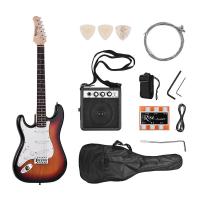 Muslady Electric Guitar Solid Wood Paulownia Body Maple Neck 21 Frets 6 String with Speaker Pitch Pipe Guitar Bag Strap Picks Left Hand Color: Sunburst