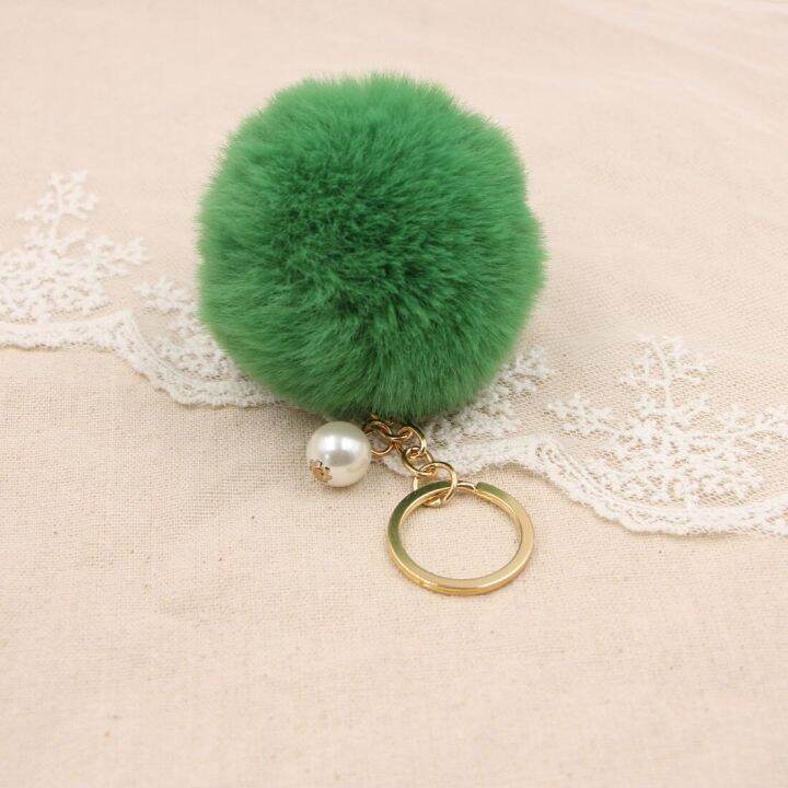 new-women-fur-key-chain-car-keychain-pom-pom-8cm-pompom-25-colors-with-pearl-bag-charm-cute-car-key-ring-jewelry-keychains-key-chains