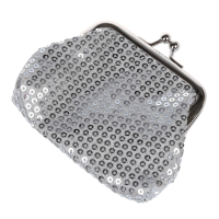 2X Womens Sequins Coin Purse Buckle Mini Wallet(Silver)