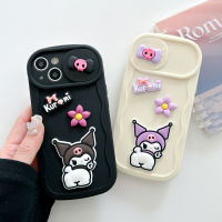 3D เคสโทรศัพท์ซิลิโคนนิ่ม Kuromi สีดำและสีขาวสำหรับ IPhone 11 12 13 14 Pro Max กรอบด้านหลังแบบนิ่มกันกระแทกสำหรับของขวัญสำหรับเด็กผู้หญิงผู้ชาย