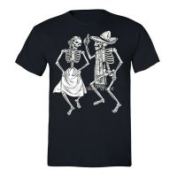 เสื้อยืดคอกลม แขนสั้น พิมพ์ลายโครงกระดูก Dancing Sugar Skull Day Dead Dia De Los Muertos สไตล์เม็กซิกัน หลากสี สําหรับผู  LA1G