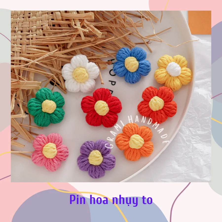 Pin cài áo túi xách balo hình bông hoa nhụy to handmade chất liệu ...