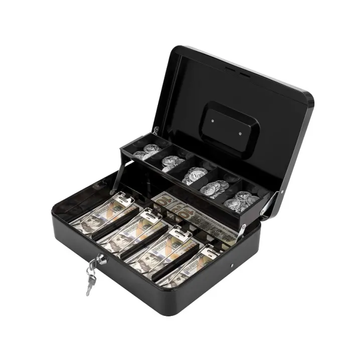 Cash Box Money Box Storage Cash Box Key Locking Safe Tiered Tray Cash