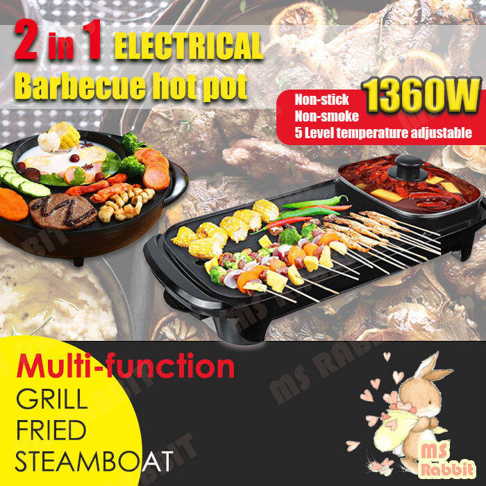 Premium 2IN1 BBQ Grill & Steamboat Hot Pot Shabu Roast Fry Pan