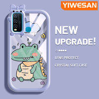 YIWESAN เคสสำหรับ VIVO Y30 Y30i Y50การ์ตูนจระเข้ลวดลายน่ารักสร้างสรรค์เลนส์กล้องถ่ายรูปสัตว์ประหลาดน้อยเคสโปร่งใสกันกระแทกเคสนิ่มใส่โทรศัพท์ซิลิโคน