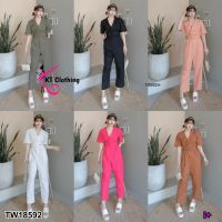 MM18592 Jumpsuit จั้มสูทคอปก ติดกระดุม ขายาว + เข้มขัด	Jumpsuit Jumpsuit with collar, button fastening, long legs + belt