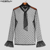 INCERUN ผู้ชายที่เรียบง่ายลูกไม้มุมมองโบว์ผูกนัวเนียเสื้อแขนยาว (ชุดลำลอง) #3